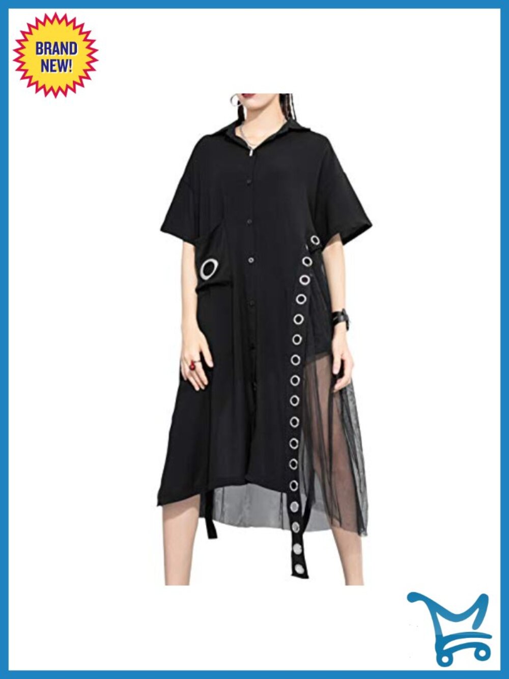 Mesh Tunic Dress Short Sleeve T-Shirt Dress Casual A-Line, Woven Cotton Blend